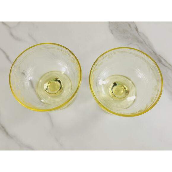 Hazel Atlas Sherbet Glasses Cloverleaf Yellow Footed 30s Depression Glass 3 1/4" - Picture 7 of 13